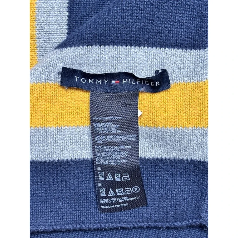 Tommy Hilfiger Varsity H Knit Scarf Navy Yellow Gray Cotton Winter Scarf 72